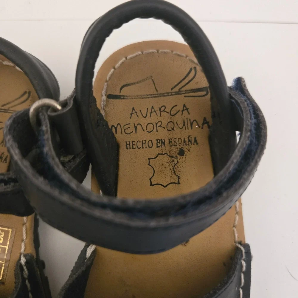 Avarca Menorquina Kids Black Leather Sandals Made in Spain Size 22 Hook and Loop